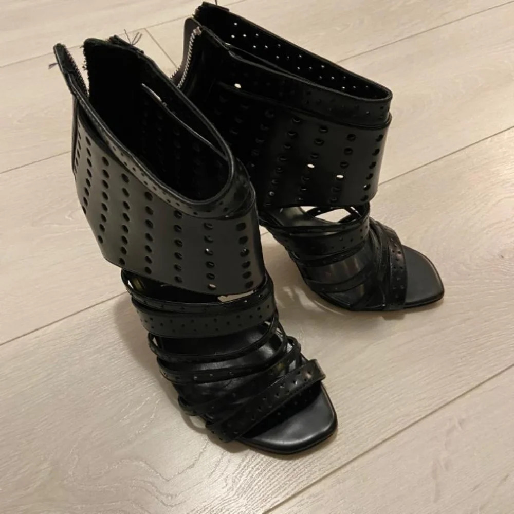 Mimosa Black Perforated Leather Heels